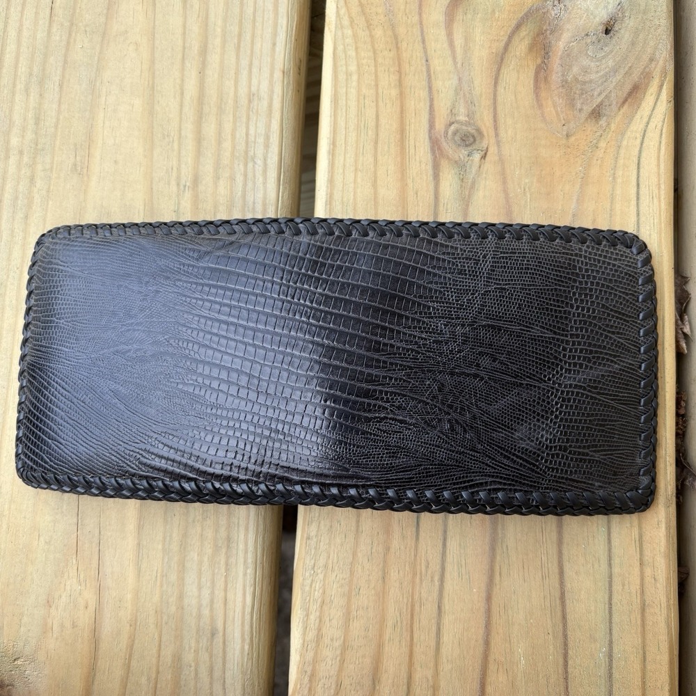 Vintage Leather Bifold Handmade Wallet Hand Tooled Solid Reptile Scales Black
